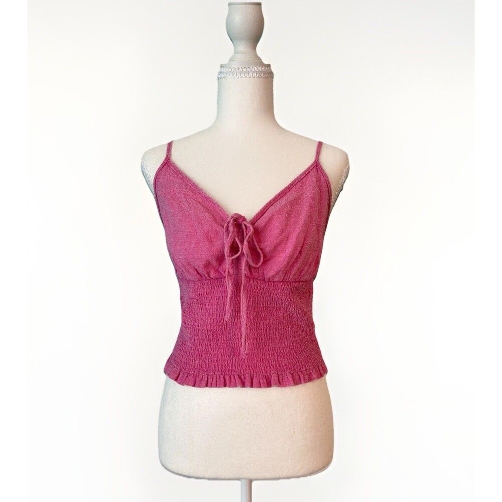 Y2K Barbiecore Pink Smocked Tie Front Cami Tank Top Medium